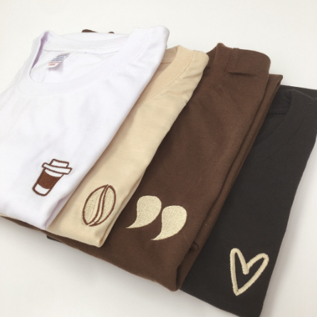 PRE ORDER Coffee Small Talk Heart Embroidered T Shirt Aesthetic Minimalist Men Women Earth Tones