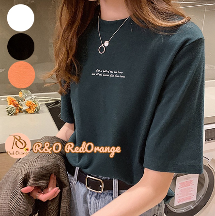 R&O Korean Style Casual Round Neck short sleeve T-shirts For Womens Top Tees #404