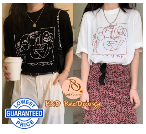 R&O Korean Style Ins Printed Casual Oversize Tshirt Tops Short Sleeve Round Neck oversized Top 6629