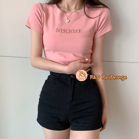 R&O Korean Style Cotton Spandex Casual Fit Tees Short Sleeve Top 914